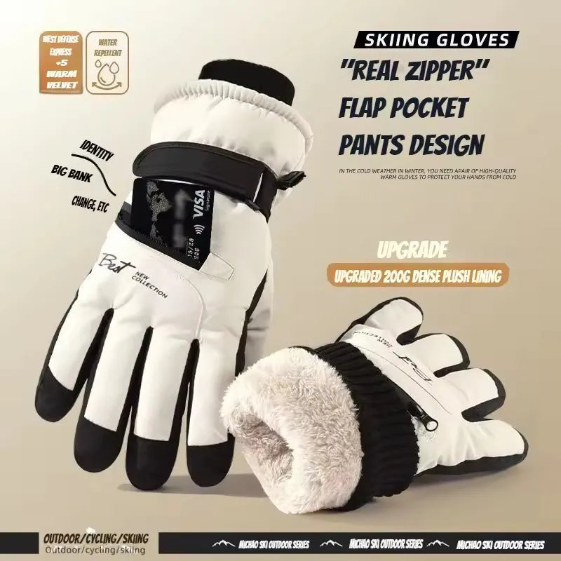 Thermal Winter Cycling Gloves Non-Slip Touch Screen Ski Gloves Men's Women's Waterproof Warm Snowboard Accessories with Pocket