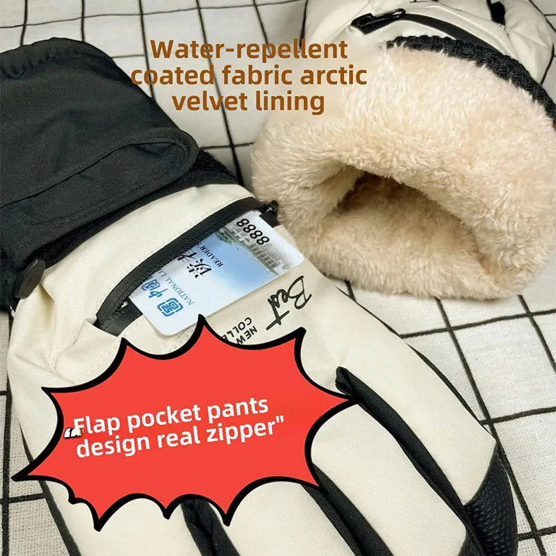 Thermal Winter Cycling Gloves Non-Slip Touch Screen Ski Gloves Men's Women's Waterproof Warm Snowboard Accessories with Pocket