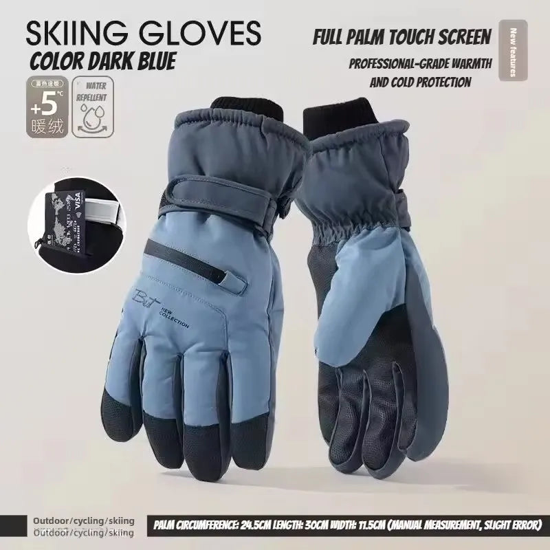 Thermal Winter Cycling Gloves Non-Slip Touch Screen Ski Gloves Men's Women's Waterproof Warm Snowboard Accessories with Pocket