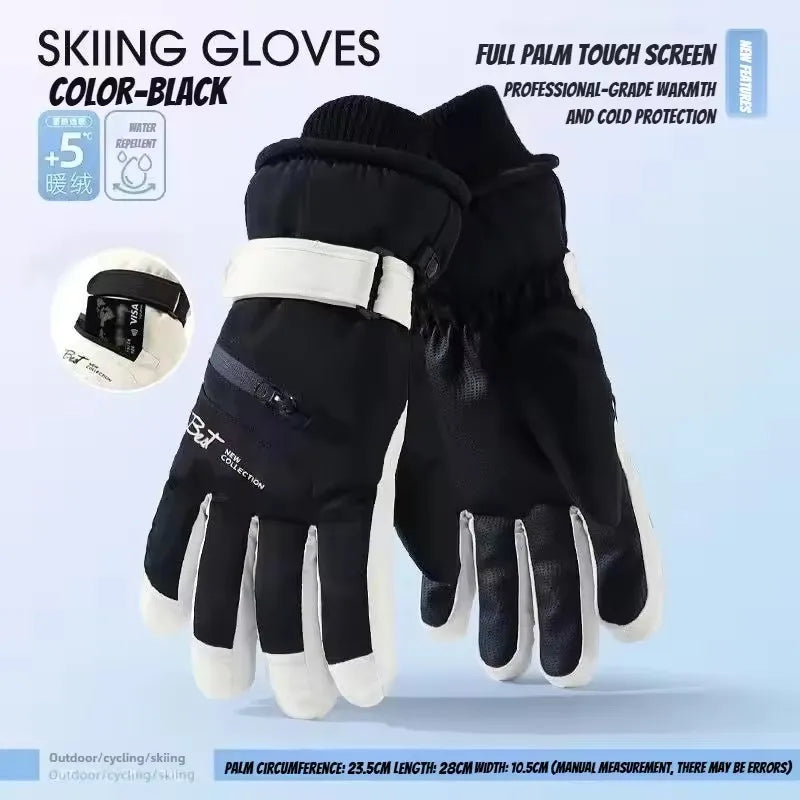 Thermal Winter Cycling Gloves Non-Slip Touch Screen Ski Gloves Men's Women's Waterproof Warm Snowboard Accessories with Pocket